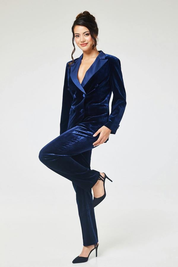 LuvForever Eliana - Navy Velvet Blazer & Trouser Suit