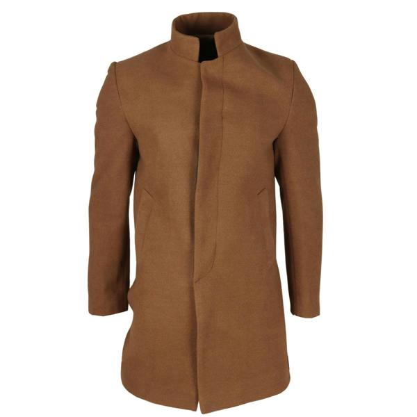 Infinity Leather Men's Tan Stand Collar Wool Blend Overcoat