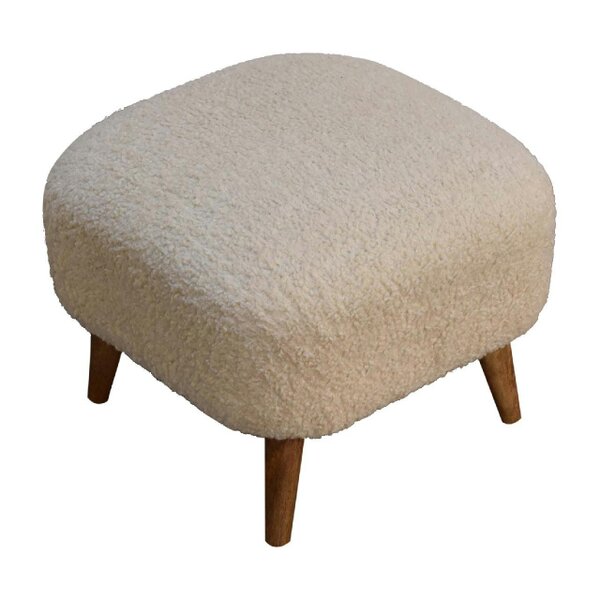 Wyld Haus Olbia Boucle Cream Square Footstool Mango Wood Legs