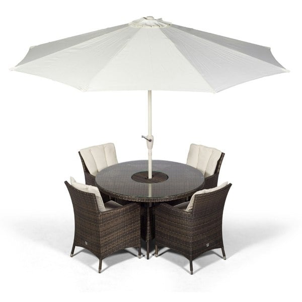 Giardino Savannah Round 4 Seater Patio Dining Set with Ice Bucket Drinks Cooler