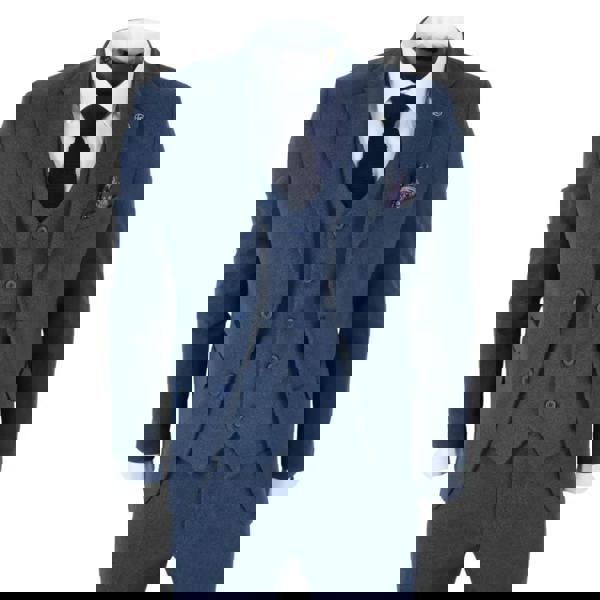 TruClothing IM40 - Men's Blue 3 Piece Tweed Herringbone Suits