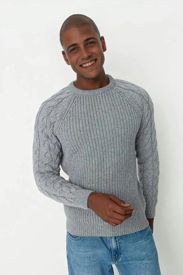 WOVCOR Regular Fit Woolen Crew Neck Knit Men's Sweater with Hair Knitting Detail