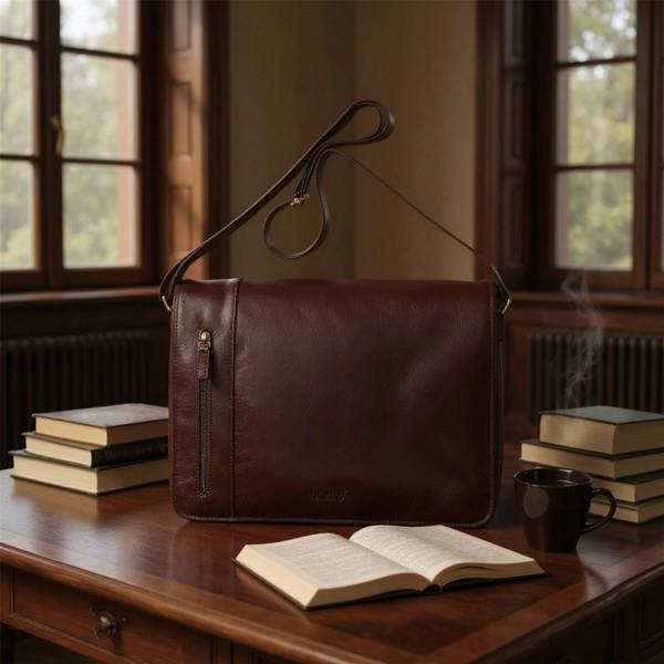 Infinity Leather Genuine Leather Laptop Satchel Messenger Shoulder Bag - Astor