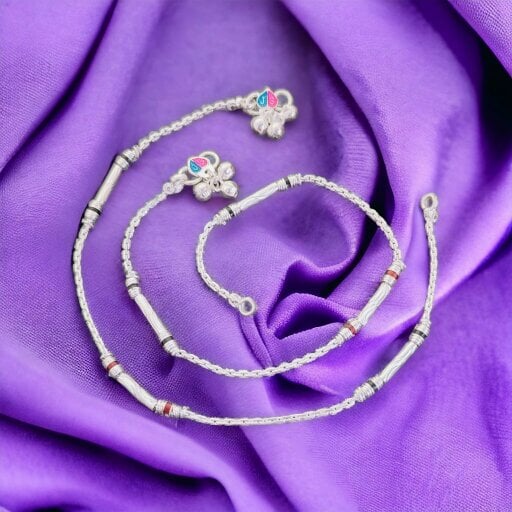 The Colourful Aura Red Enamel Pipe Silver Plated minimalistic Asian Indian Payal Anklet