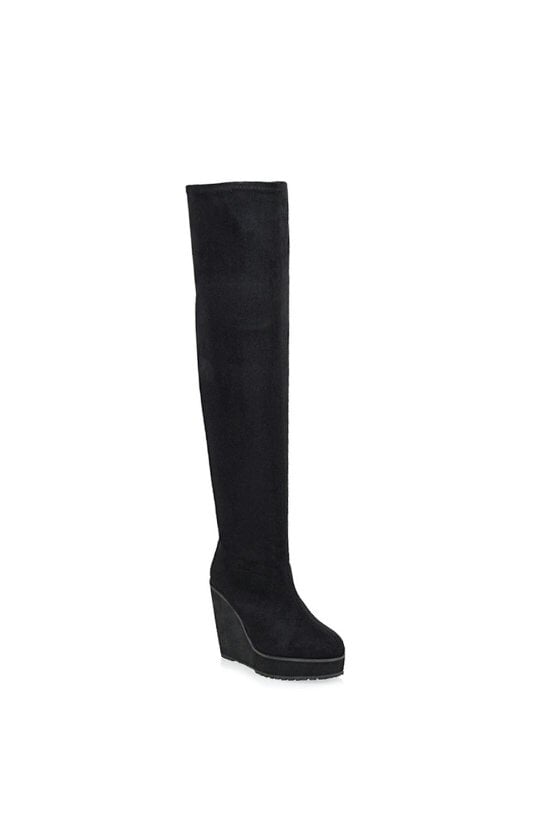 XY LONDON Stretch Over The Knee Wedge Heel Boots