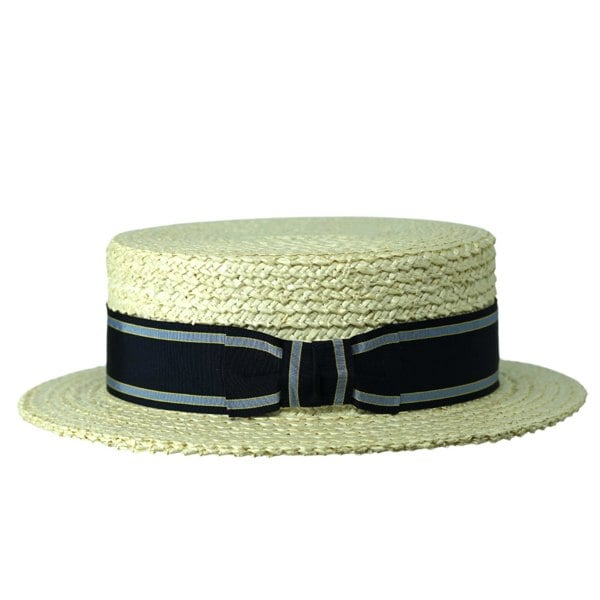 Gamble & Gunn Henley Straw Boater with Stripe Grosgrain Ribbon