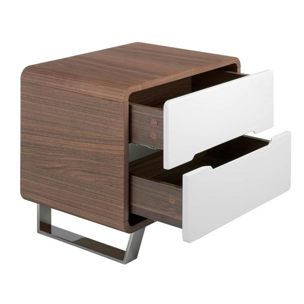 Angel Cerdá Bedside Table White Wood, Walnut and Chrome Plated Steel 7107