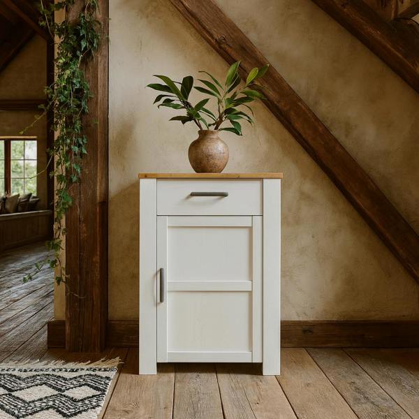 Wyld Haus Kyoto White and Natural Oak Wood 1 Door 1 Drawer Shoe Cabinet