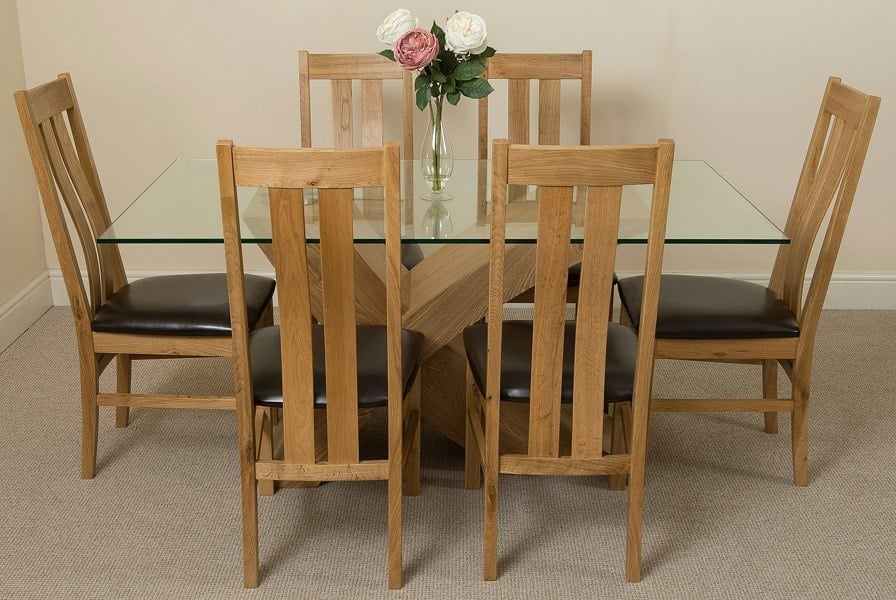 That's Furniture Valencia Oak Small Glass Dining Table & Princeton Oak Chairs