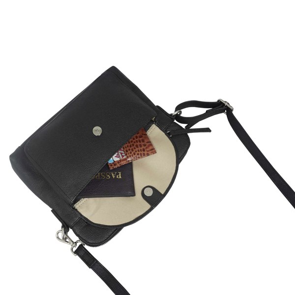 Assots London 'JEAN' Black Real Soft Pebble Grain Leather Crossbody Bag
