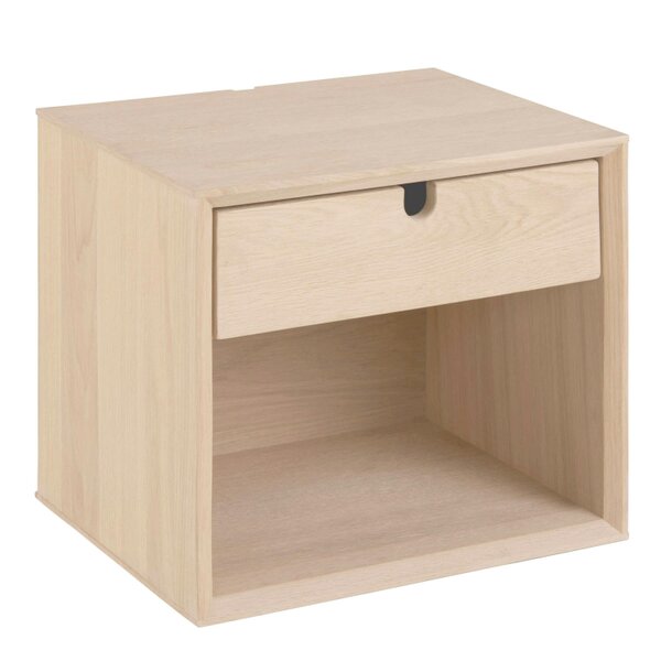 Wyld Haus Italy White Oak Wood 1 Drawer Wall Mounted Bedside Table