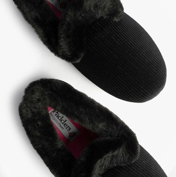 Padders CAMILLA Womens (2E Fit) Touch Fasten Slippers Black