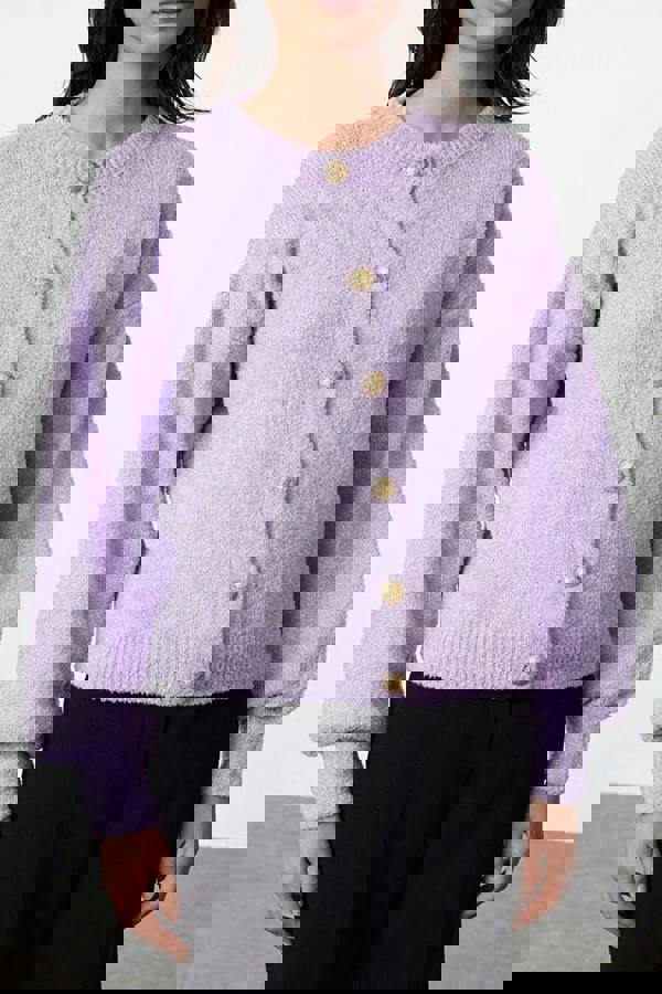 WOVCOR Soft-Textured Knit Cardigan with Button Detail and Balloon Sleeves