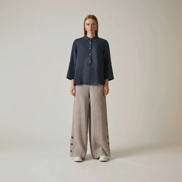 James Lakeland Navy Linen Blouse