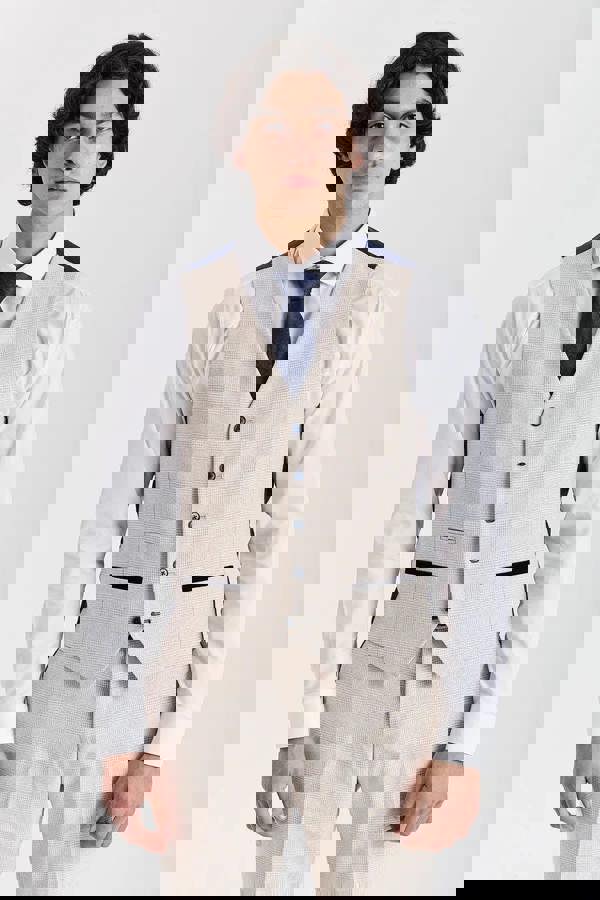 Paul Andrew Regent - Men's Cream 3 Piece Checked Tailored Fit Suit