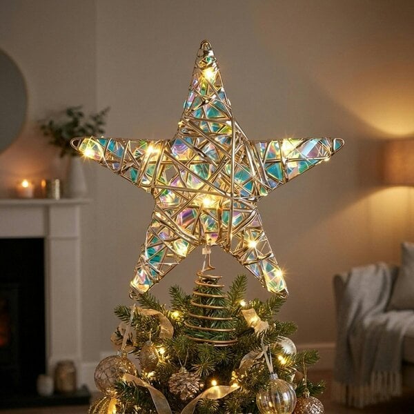 Garden Greatness Gold Holographic Star LED Tree Topper