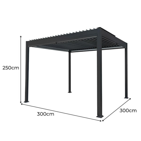 Monstershop Anthracite Aluminium Pergola With White Blinds & LED Lights - 3m x 3m