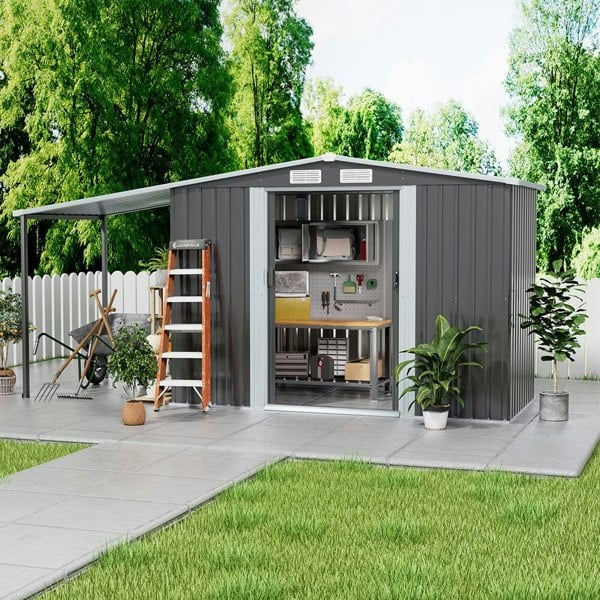 4×8 ft/ 6×8 ft Metal GardenStorage Shed with Log Storage Garden Sheds Living and Home