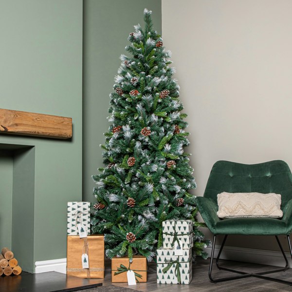 Samuel Alexander 7ft (2.1m) Frosted Glacier Pine Snow Tipped Christmas Tree with Pinecones and 956 Tips