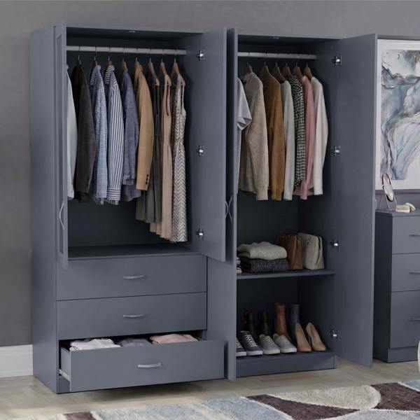 Vida Designs Riano 4 Door 3 Drawer Mirrored Wardrobe