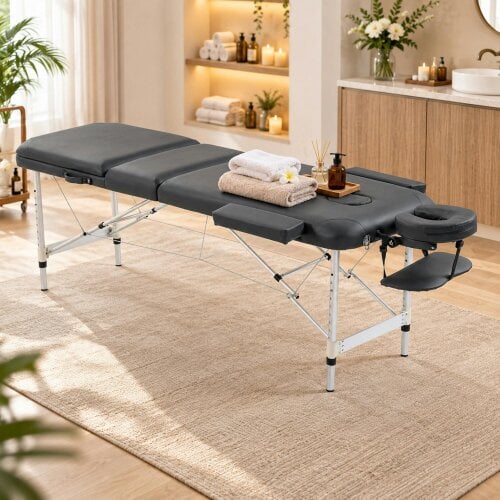 HOMCOM Portable Massage Table Beauty Therapy Sofa Bed Spa Aluminium Black