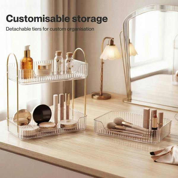 ilus Makeup Organiser Modern 3-Tier Cosmetic Storage Rack Beauty Tray White