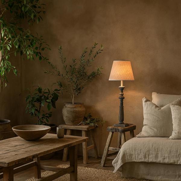Wyld Haus Mossfern Grey Washed Wooden Column Table Lamp
