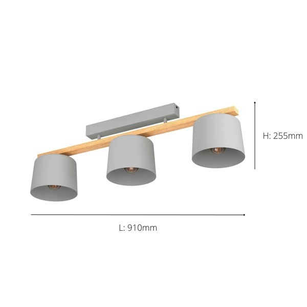 EGLO Mariel Grey And Wood 3-Light Ceiling Fixture