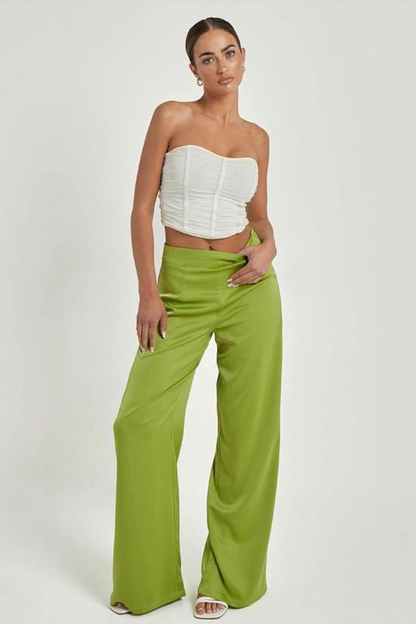 Urban Bliss Green Satin Wide Leg Trouser