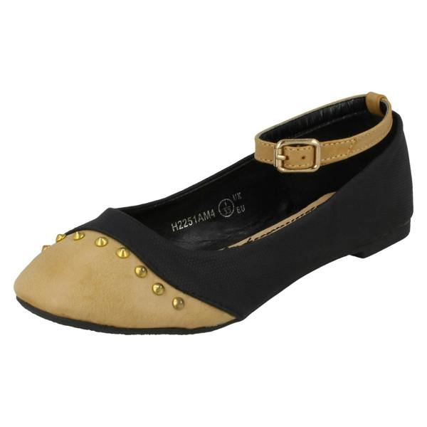 Cutie Girls Cutie Flat Ankle Strap Studded Edge Toecap Ballerina