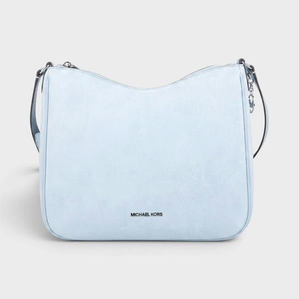 Michael Kors Logo Crossbody Bag Suede Pale Ocean Blue