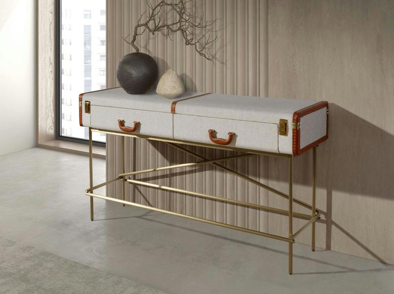 Angel Cerdá Rectangular Console Table, Fabric, Walnut and Golden Polished Steel 3271
