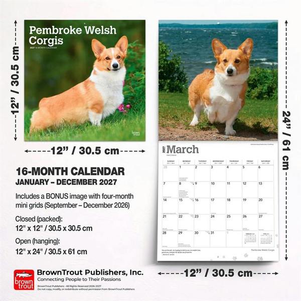Pembroke Welsh Corgis Calendar 2027, Wall Calendars, Month To View, Dogs, Gift