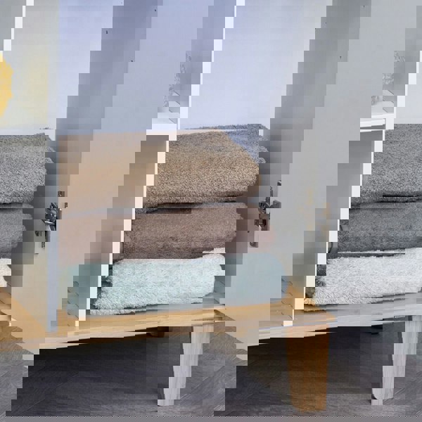 Showerdrape Varallo Matt White & Bamboo Floor Bathroom Cabinet with Display Shelves