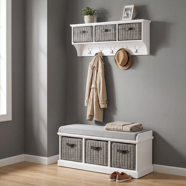 Statement Furniture Tetbury Large Hallway Set with Storage Baskets and Cushion Seat
