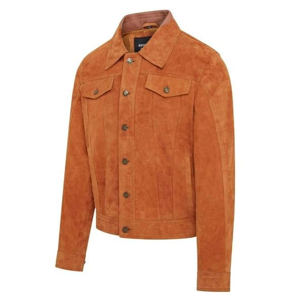 Infinity Leather Mens Trucker Goat Suede Western Leather Jeans Jacket - Yangon