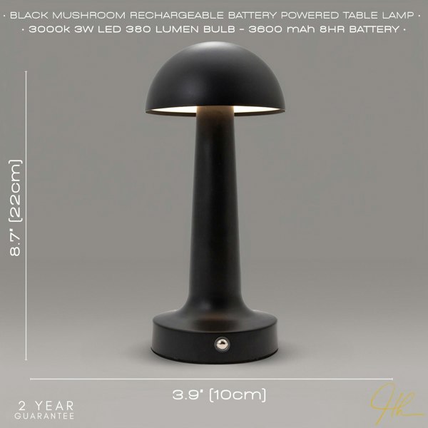 Matt Black Rechargeable LED Touch Dimmable Table Lamp with Metal Shade Image 7