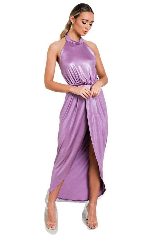 Serena Halterneck Backless Maxi Dress - Lilac