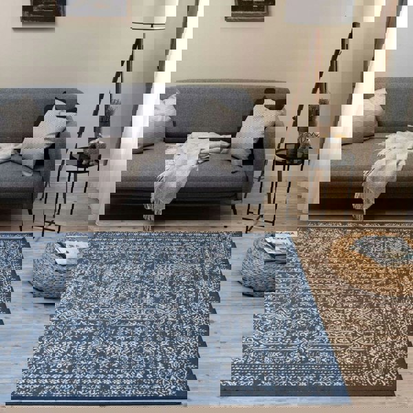 Living Room Rug Vintage Design In Blue