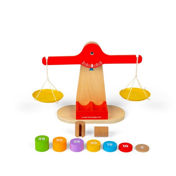 Bigjigs Toys Wooden Balancing Scales Game - Includes 7 Weighted Discs