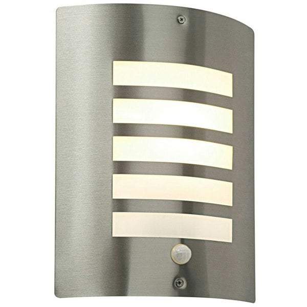 IP44 Outdoor Wall Light PIR Motion Sensor Brushed Steel & Diffuser E27 Edison Loops