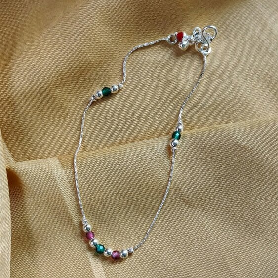 The Colourful Aura Sterling Silver black beaded Summer Indie Boho Indian Payal Anklet