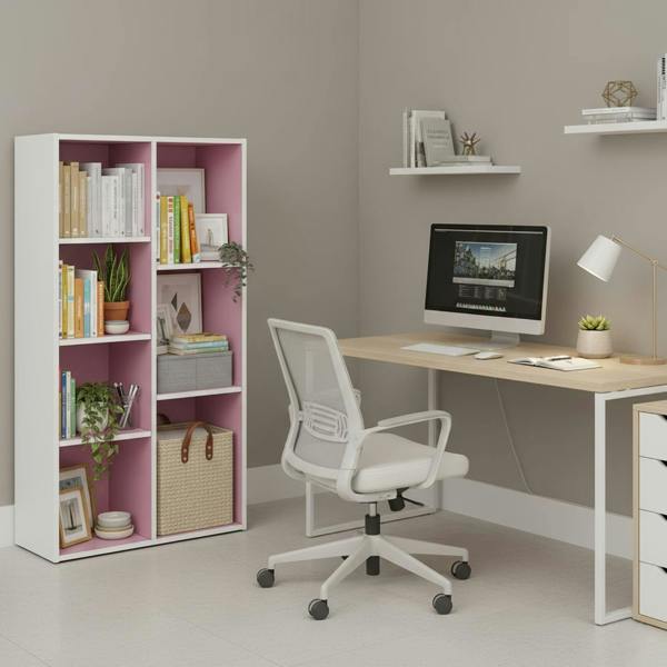 WALPLUS Reed 7-Cube Reversible Open Shelf, White/Pink | Premium Home Interior Decoration