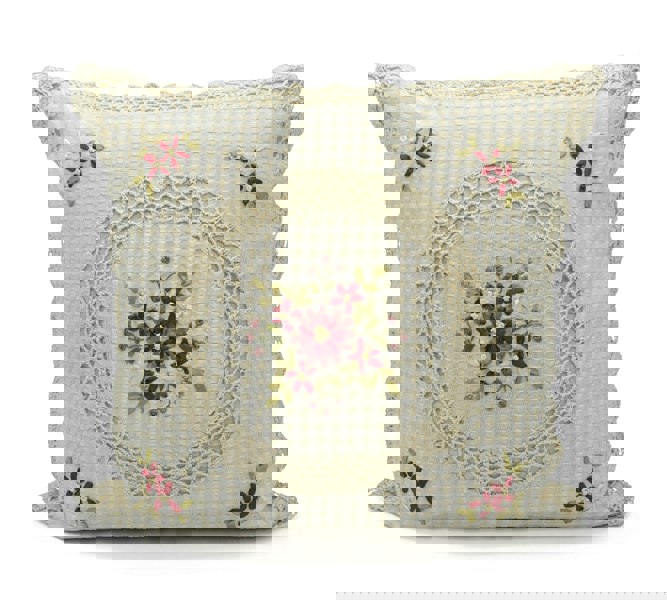 Velosso Floral Crochet Detail Cushion - 45cm x 45cm