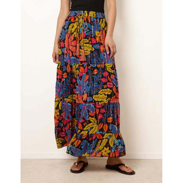 Blue Vanilla Tiered Bright Maxi Skirt