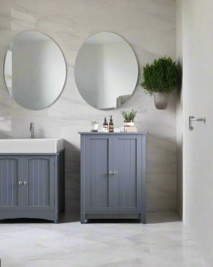 Modcraft Grey Bathroom Storage Cabinet – Freestanding Cupboard with 2 Adjustable Shelves