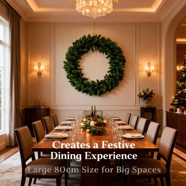 80cm Artificial Christmas Wreath in Green PVC with 380 Pencil Point Tips for Door Decor image 6