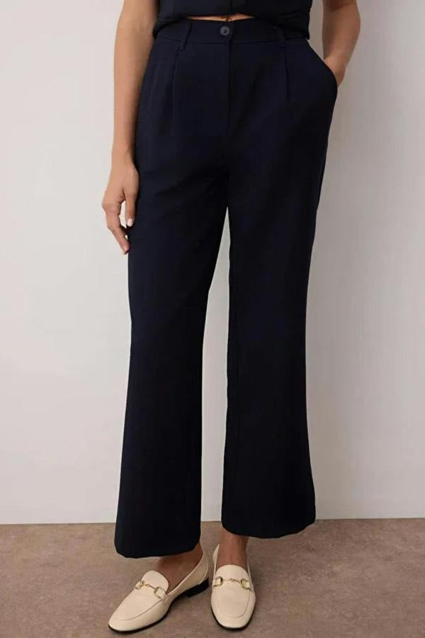 Hoxton Gal High-Waist Wide-Leg Pleated Woven Trousers
