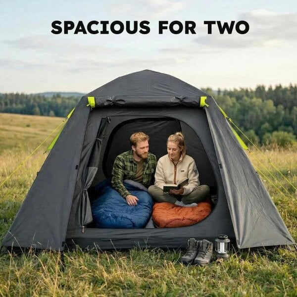 Camping Tent 3000mm Waterproof Tent with 2 Doors for 2 Person, Grey & Green