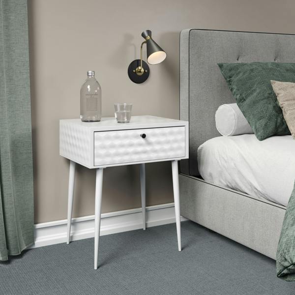Core Products Saturn 1-Drawer Metal Bedside Cabinet, Eccentric Art-Deco Nigthstand